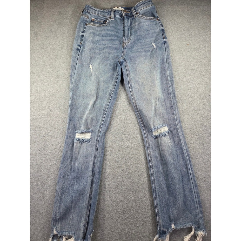 True Craft Womens High-Rise Slim Crop Jeans Size 7R Blue Distressed Boho